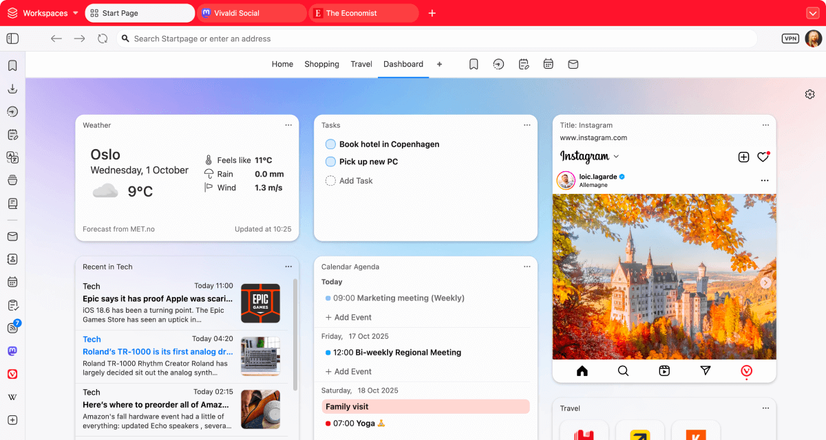 Vivaldi webbläsare skärmdump