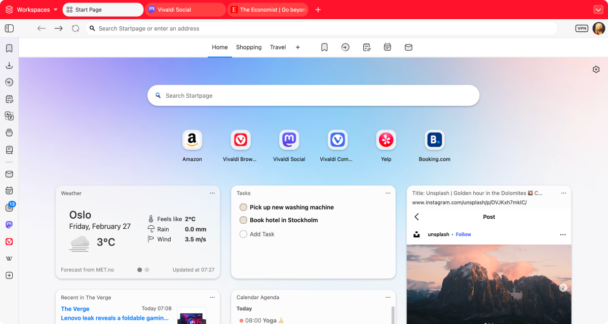 Vivaldi veb-bələdçisinin ekran görüntüsü
