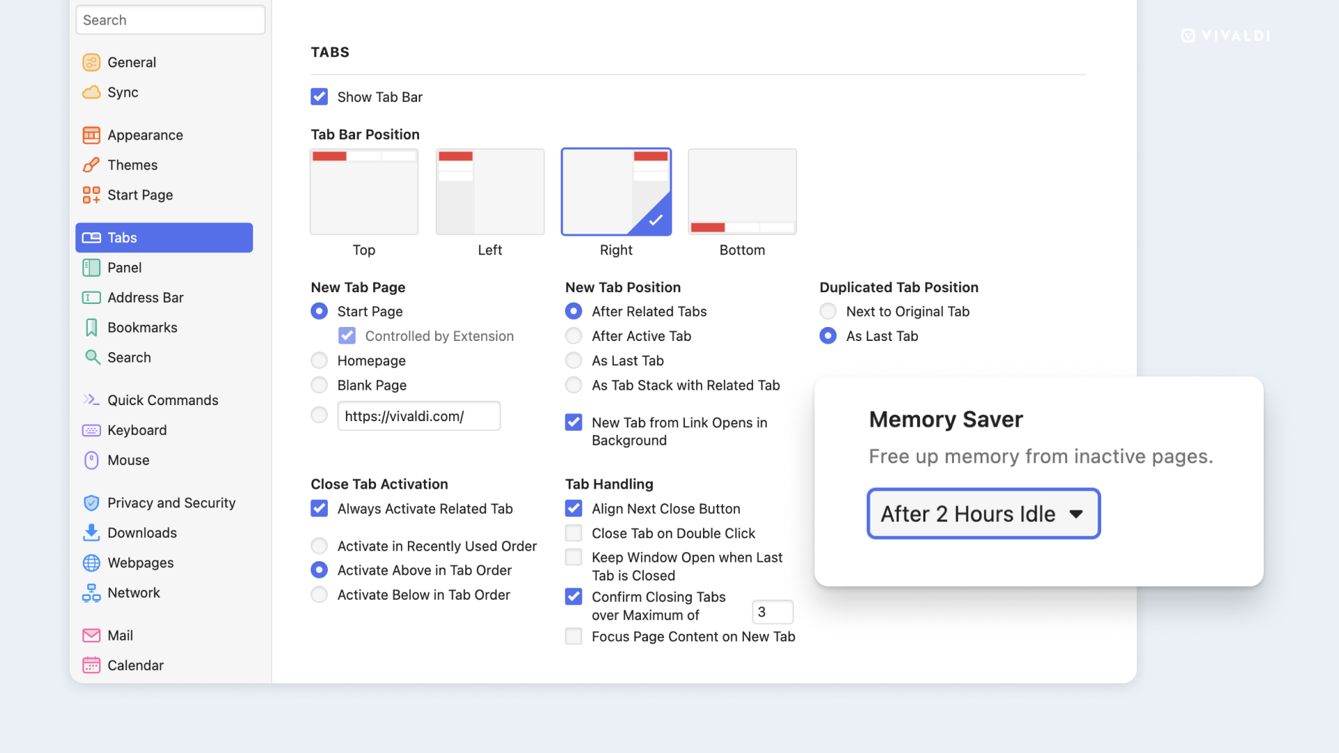 Memory Saver in Vivaldi browser