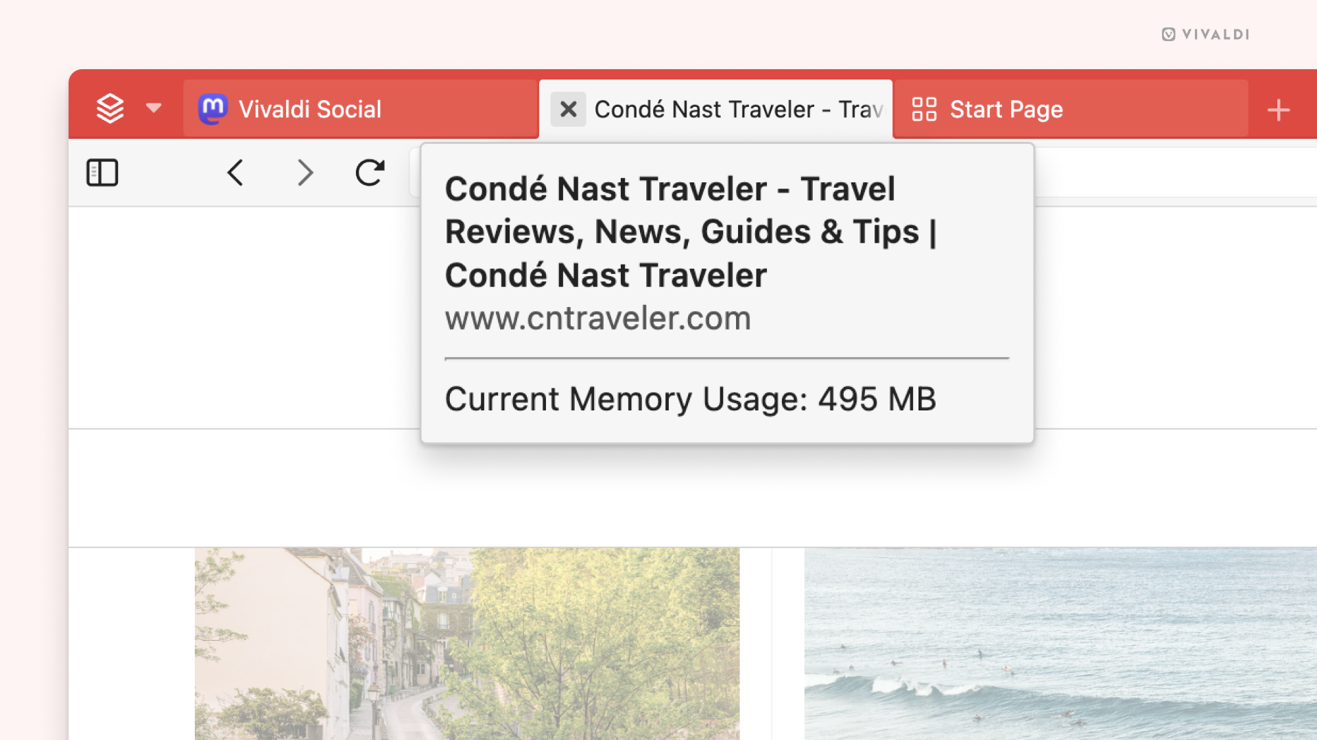 Tab thumbnail displaying its title and memory usage.