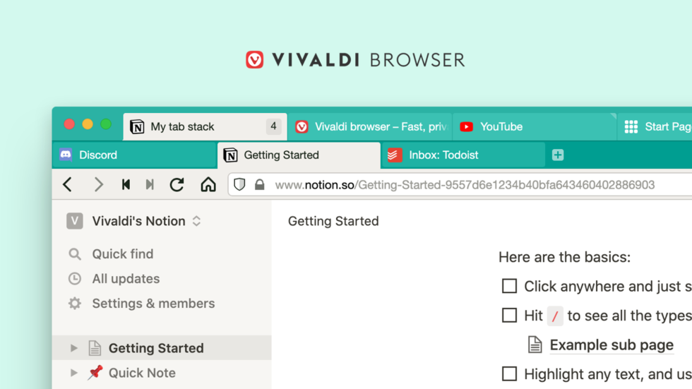 Zweizeilige Tab-Gruppen im Vivaldi-Browser.