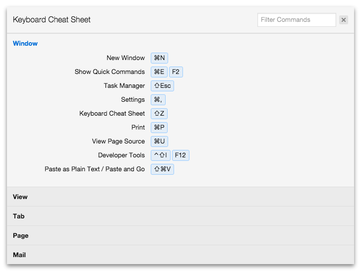 Keyboard cheat sheet