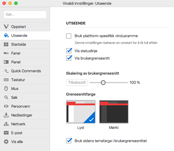 Settings in Norwegian