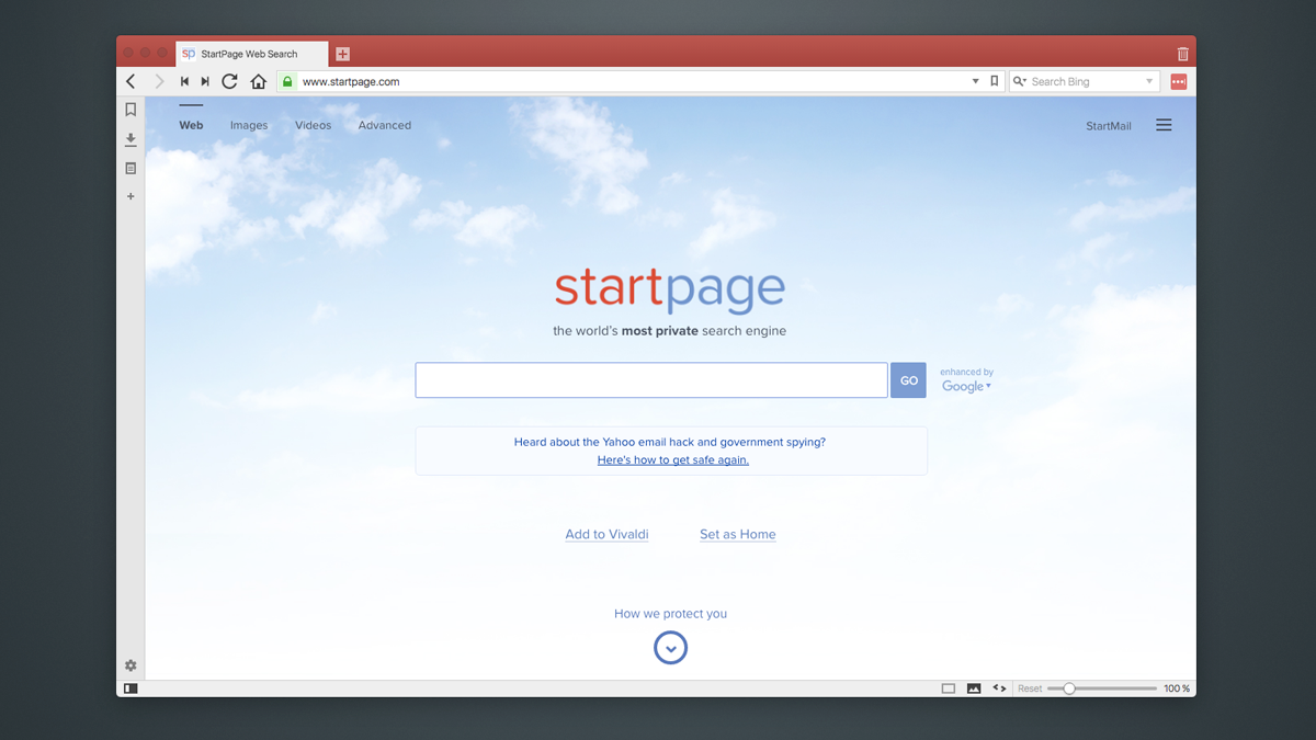 Add startpage as default search engine in Vivaldi Browser