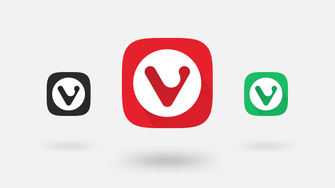 Black, red and green icons of the Vivaldi browser