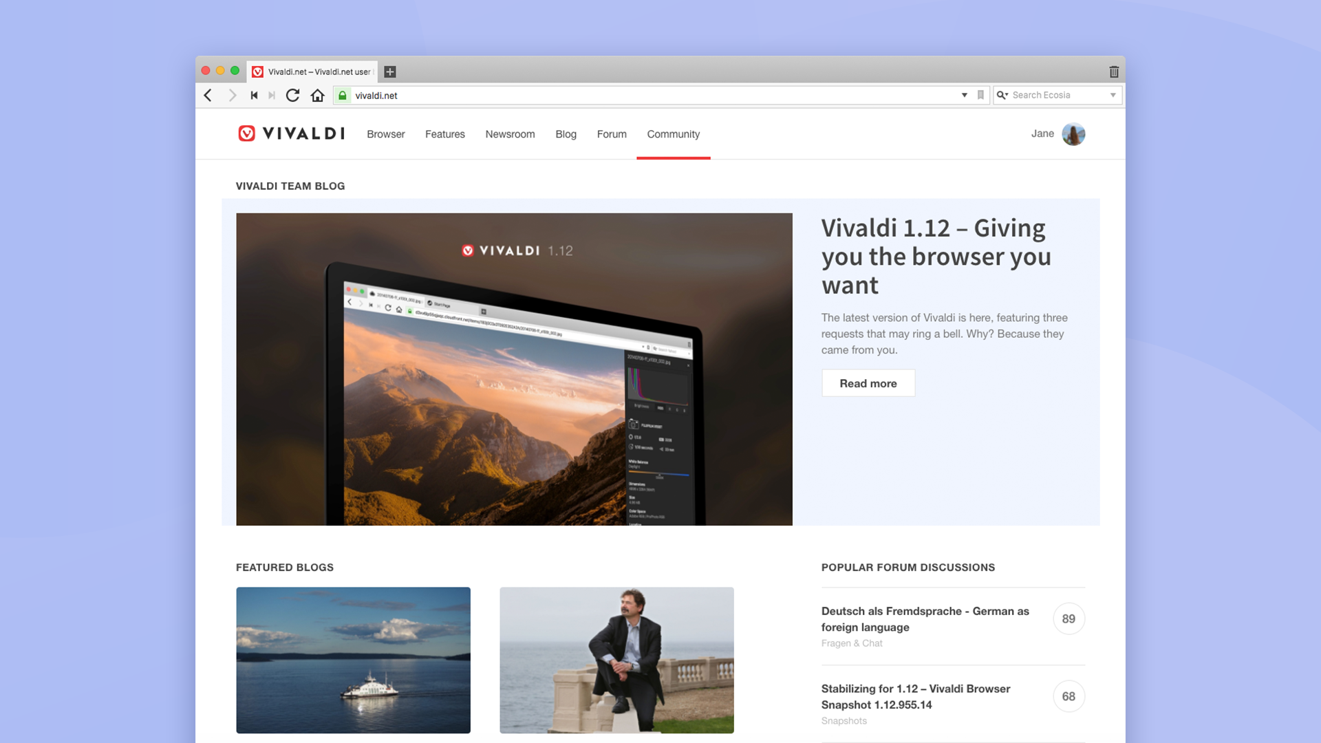 New Homepage for Vivaldi's community