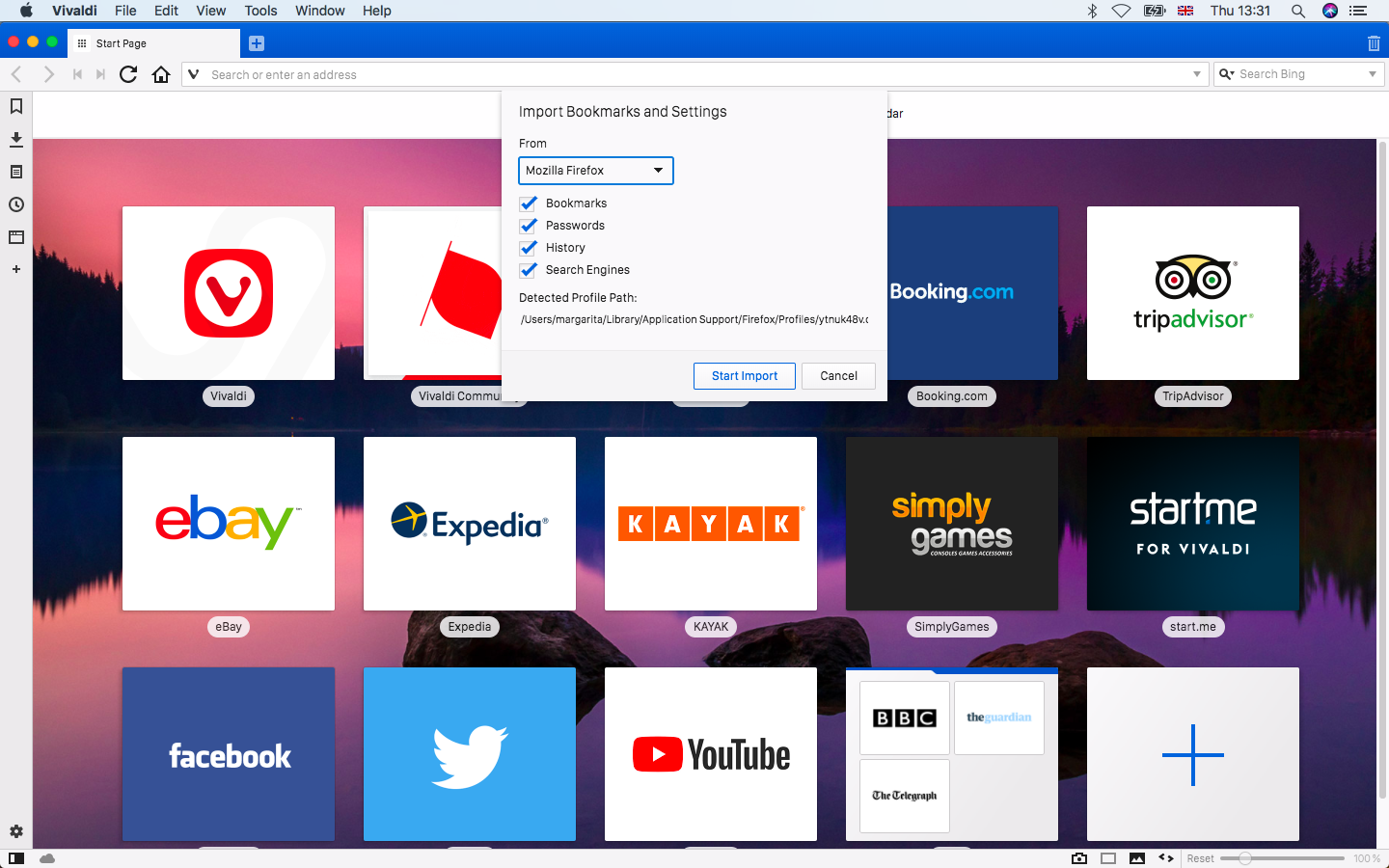 Importing settings and bookmarks to Vivaldi