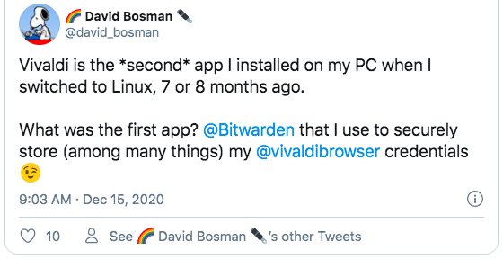 Tweet about Vivaldi browser.