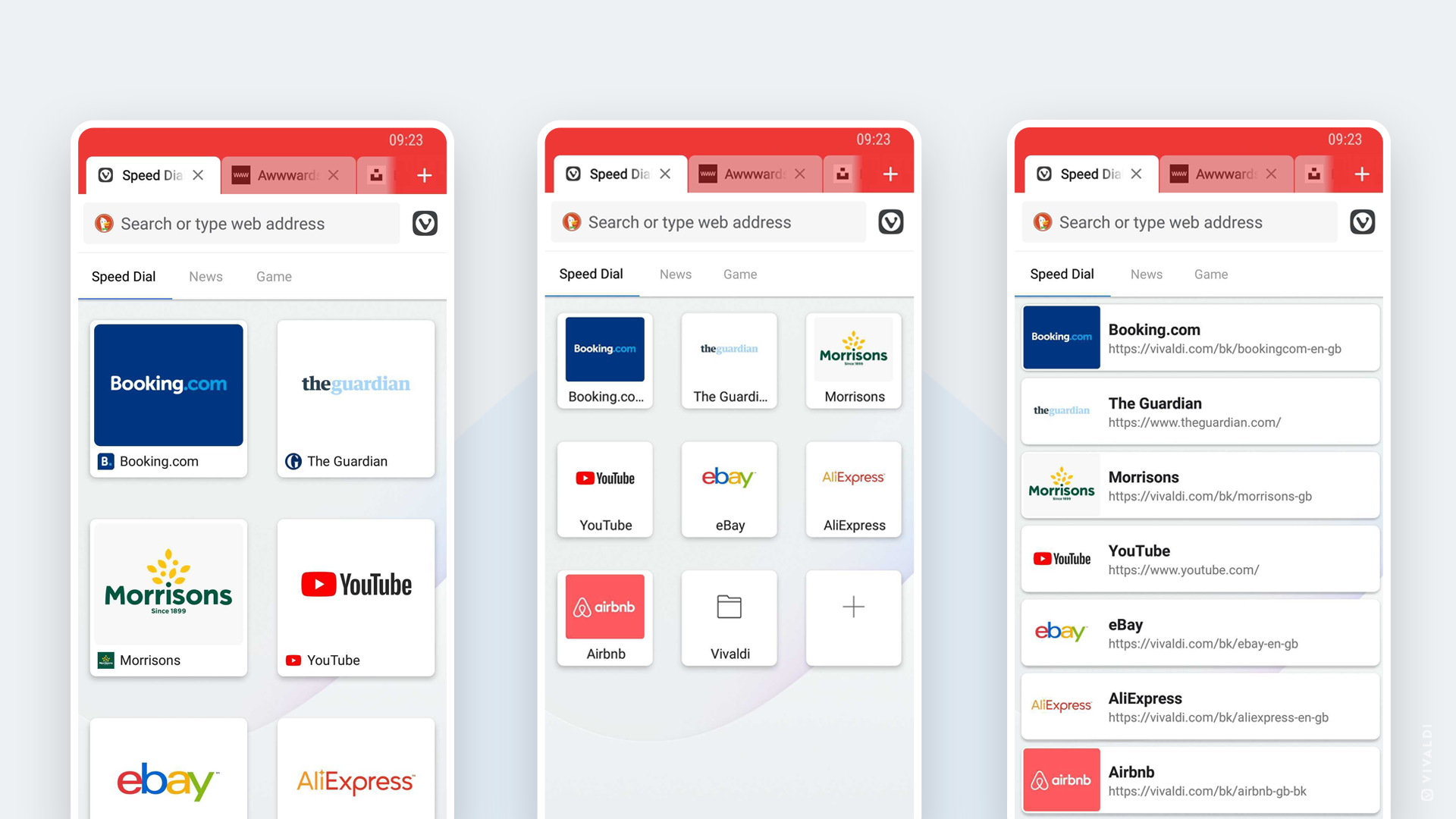 Vivaldi on Android 3.4 new speed dial layouts.