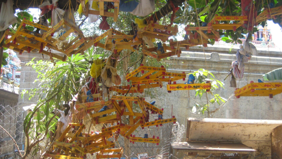 Religious decorations on a tree