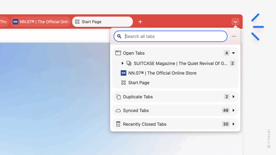 Vivaldi on Desktop UI highlighting the mew