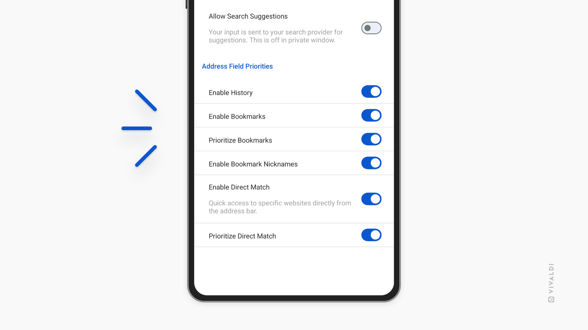 Address Field priority settings in Vivaldi on Android.