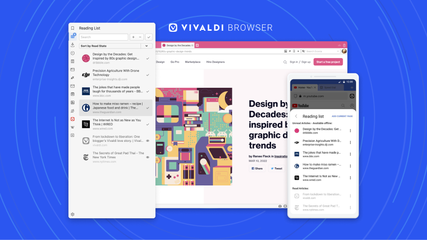 Vivaldi introduces a Reading List Panel, shows statistics on blocked  trackers and ads.