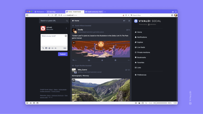 Vivaldi Social homepage