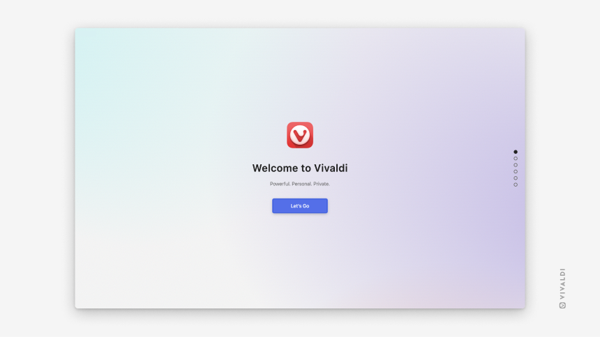Erste Seite des Willkommensprogramms von Vivaldi Browser.
