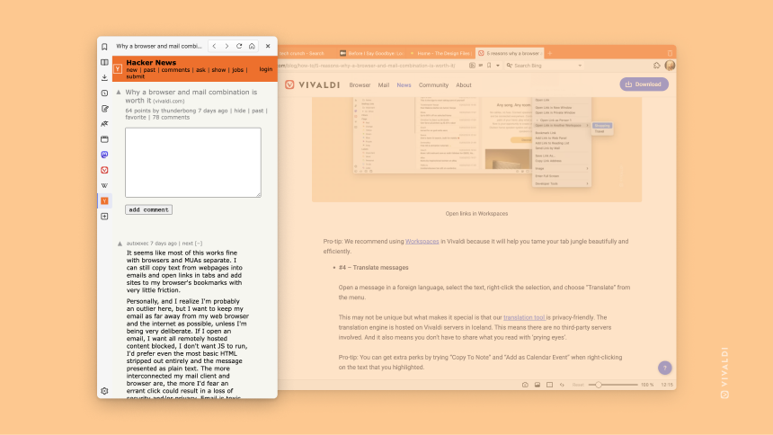 Add Hacker News, the best bet for a quick dose of technology news, as Web Panel in Vivaldi Browser