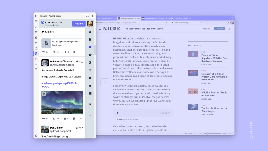 Access Vivaldi Social from the browser Panel in Vivaldi browser