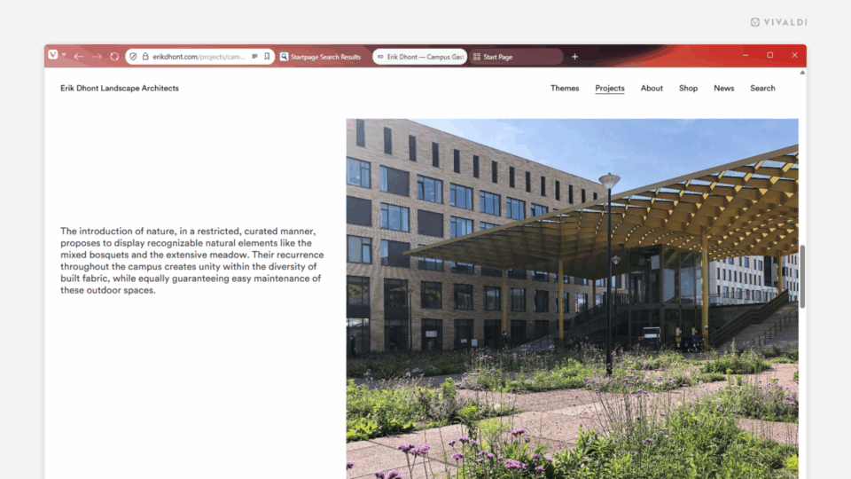 Vivaldi browser window, where components from the Address and Tab Bars have been combined onto one toolbar.