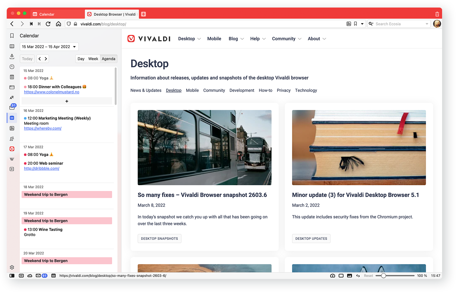 Mail, Search and Toolbars – Vivaldi Browser snapshot 2867.4