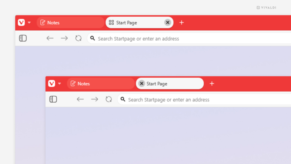 Two Vivaldi browser windows. In the one in the background the close button i on the right. In the one in the foreground the close button is on the left,