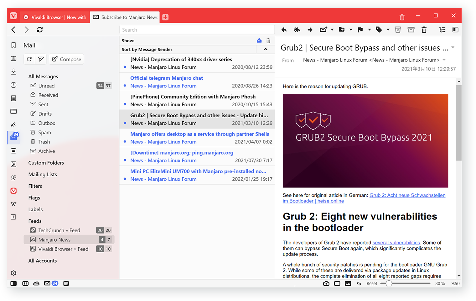 Mail, Search and Toolbars – Vivaldi Browser snapshot 2867.4