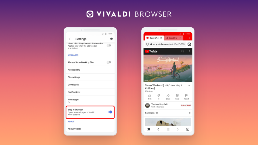 Vivaldi für Android: Bleibe im Browser und verwende die neuen Tab-Optionen.