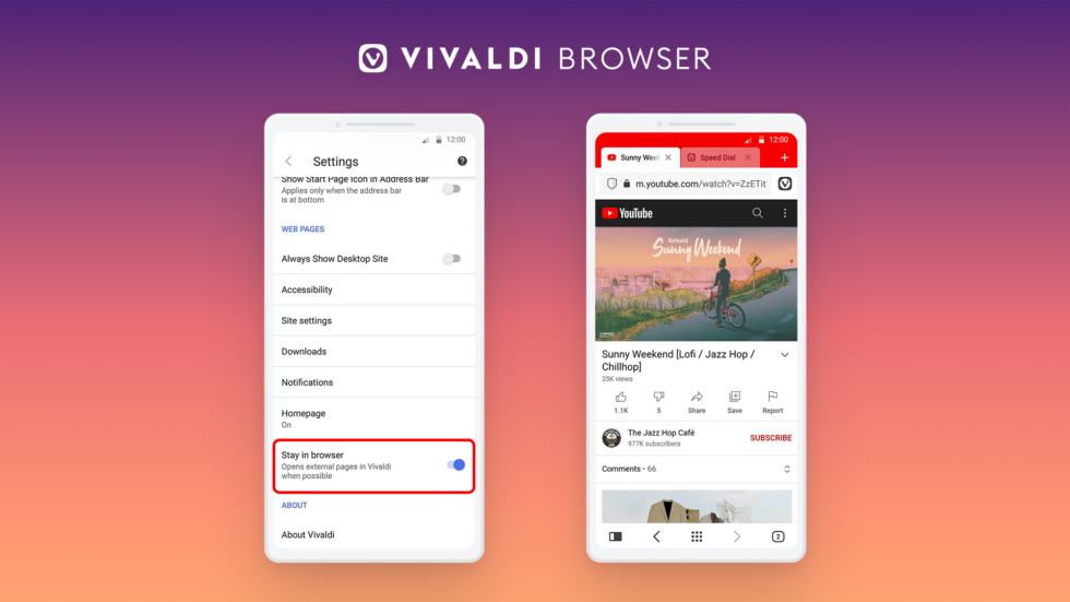 Android 版 Vivaldi：外部ページをブラウザ内で開いて完結、新しいタブ