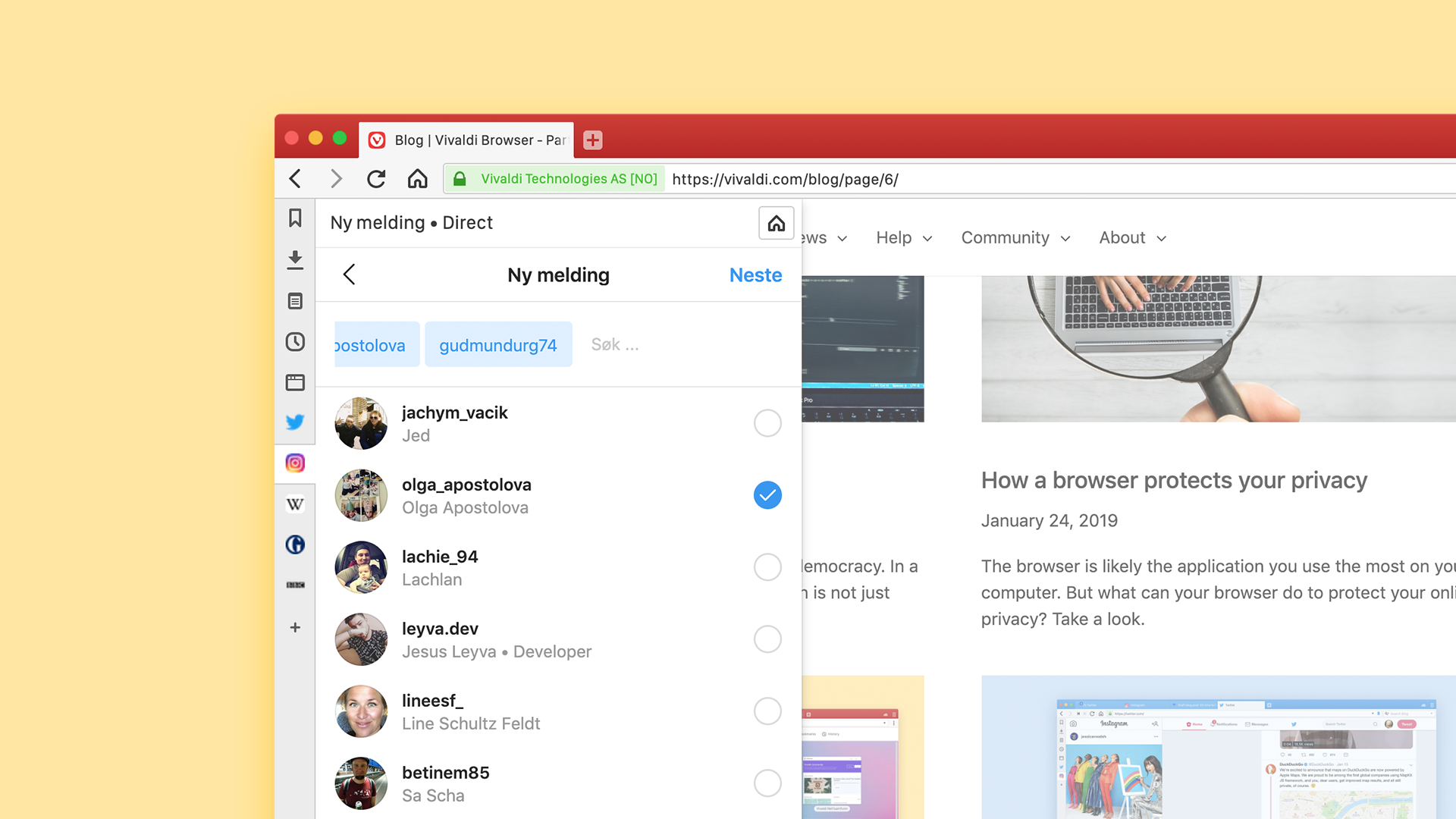 chrome app direct message for instagram