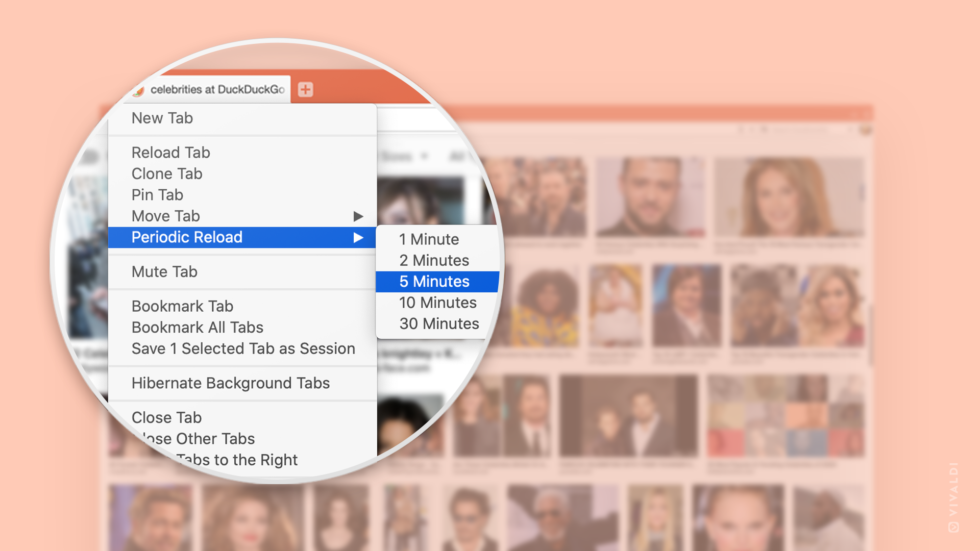 Periodic reload of tabs in Vivaldi browser.