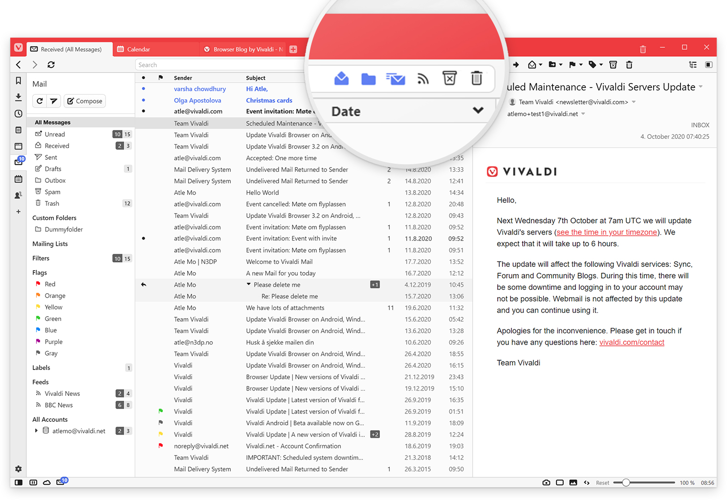 Mail, Search and Toolbars – Vivaldi Browser snapshot 2867.4