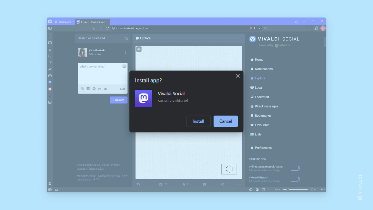 Vivaldi Browser Installing Vivaldi Social as a Progressive Web App
