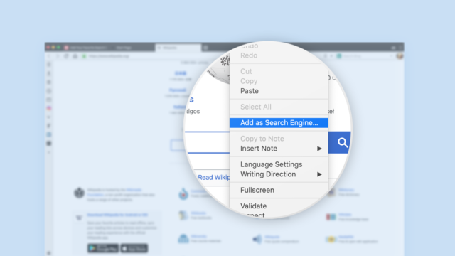 Context menu for adding favorite websites as search engines