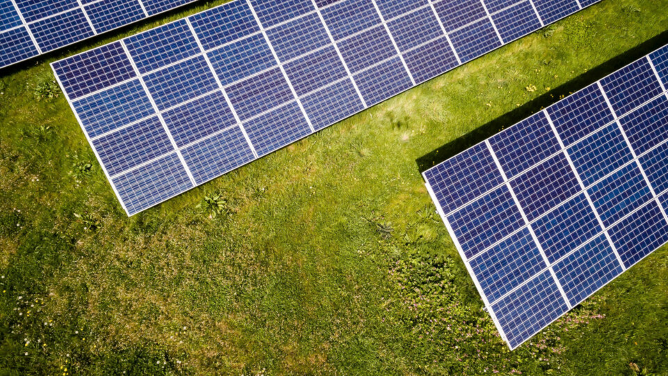 Solar panel on grass
