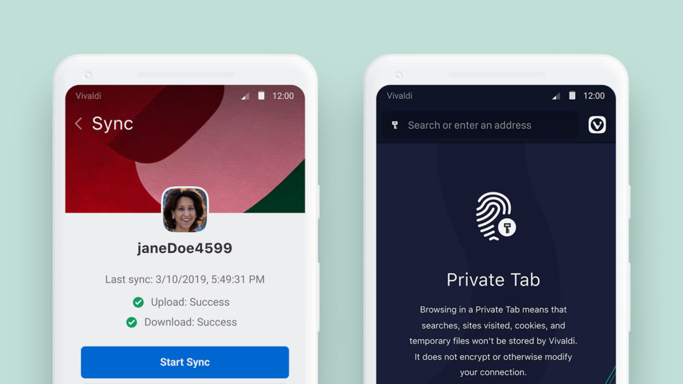 Synchronizuj i prywatne zakładki w Vivaldi Beta na Androida