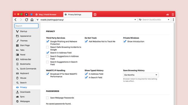 Search Settings in Vivaldi