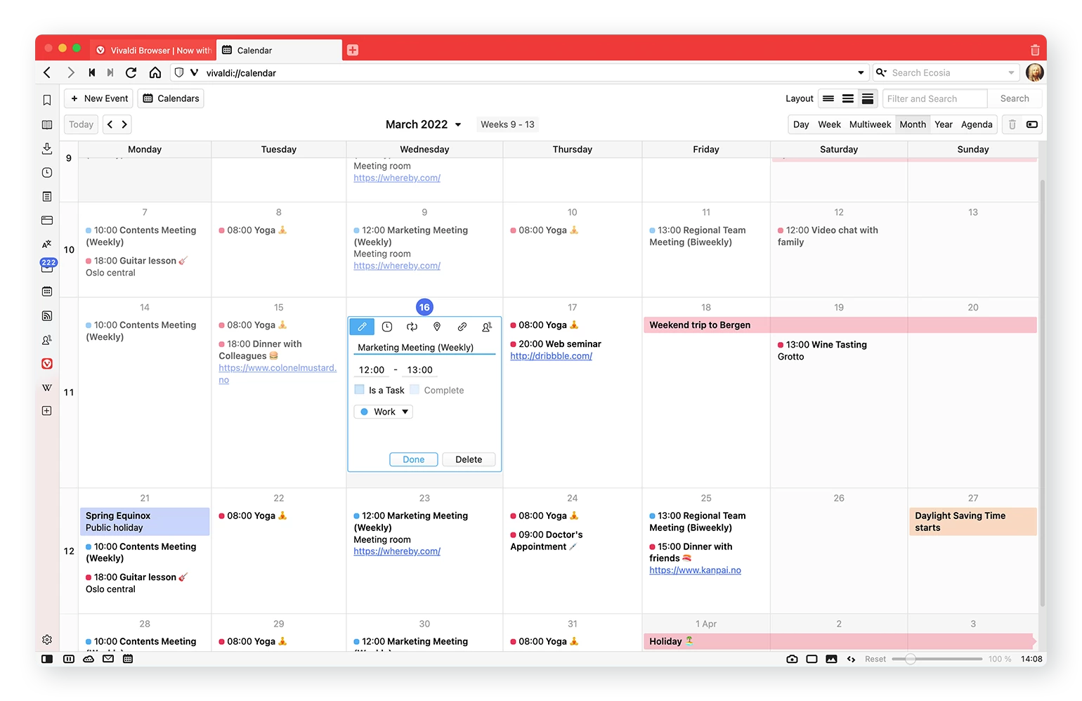 Image of the Vivaldi browser's built-in calendar tool.
