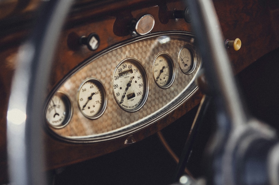 A vintage car dashboard