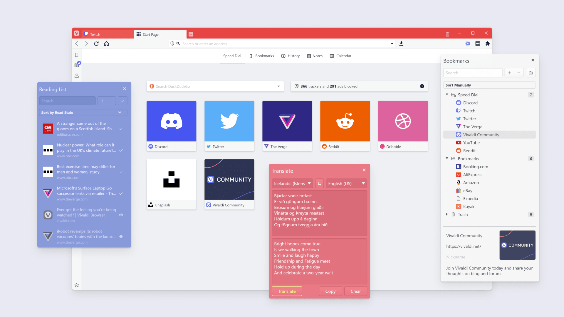 Vivaldi browser UI