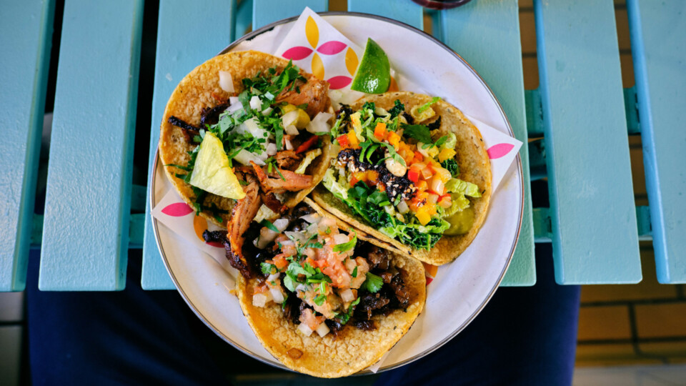 Three tacos on a plate