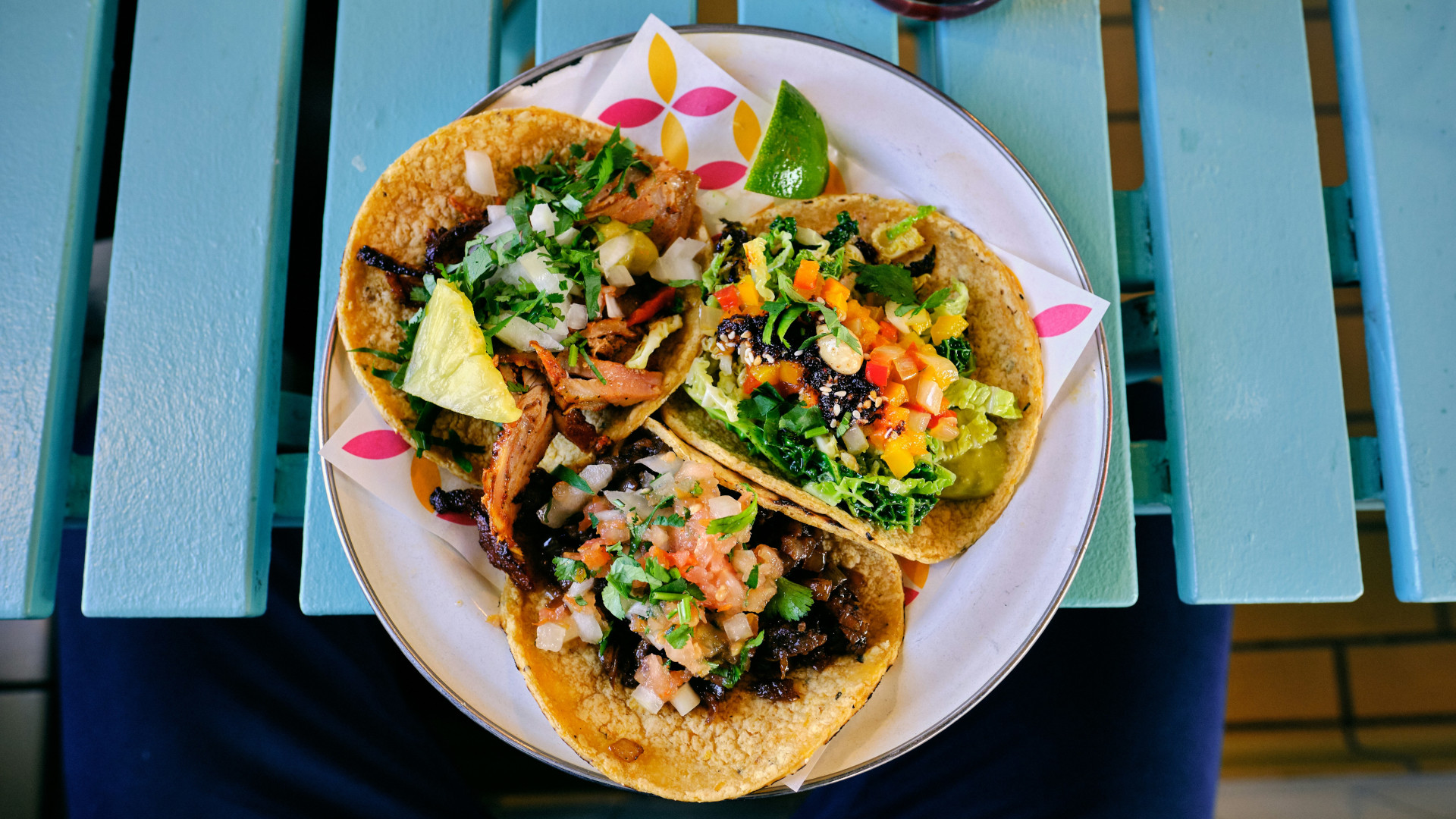 Three tacos on a plate