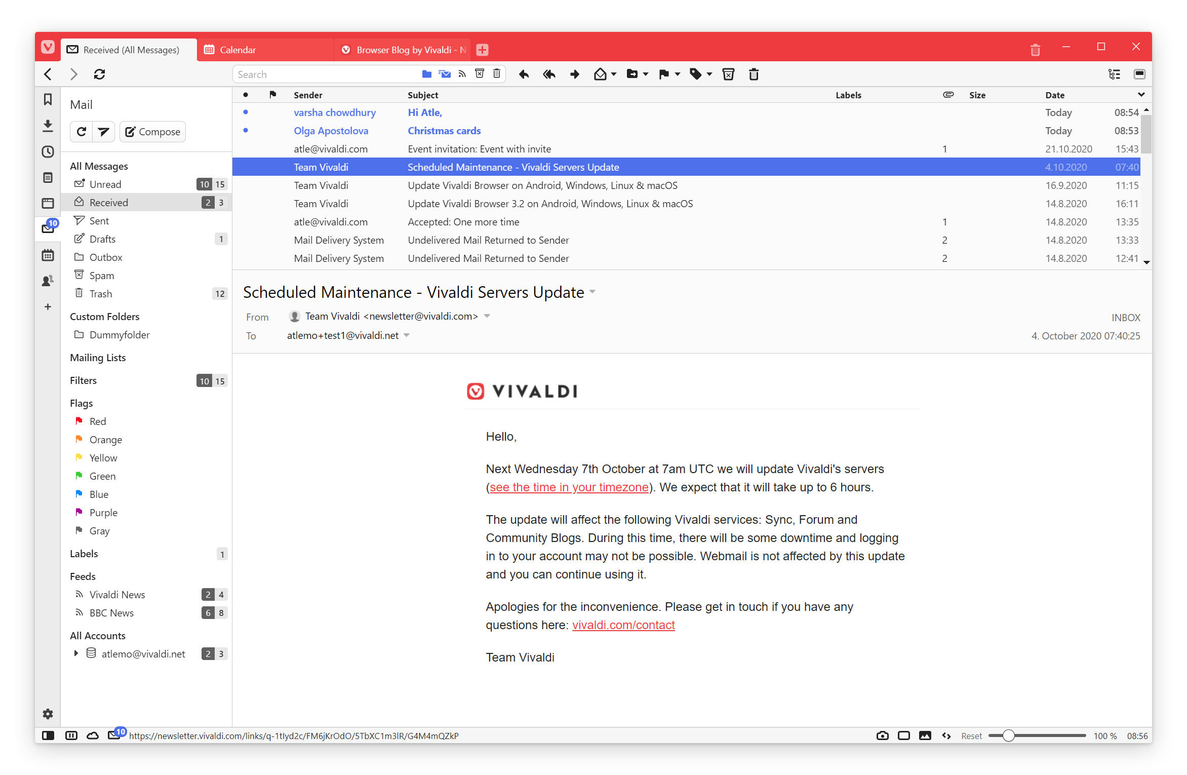 Mail, Search and Toolbars – Vivaldi Browser snapshot 2867.4