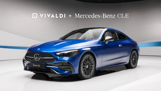 Vivaldi browser now available as a default in the new Mercedes CLE Coupe car.