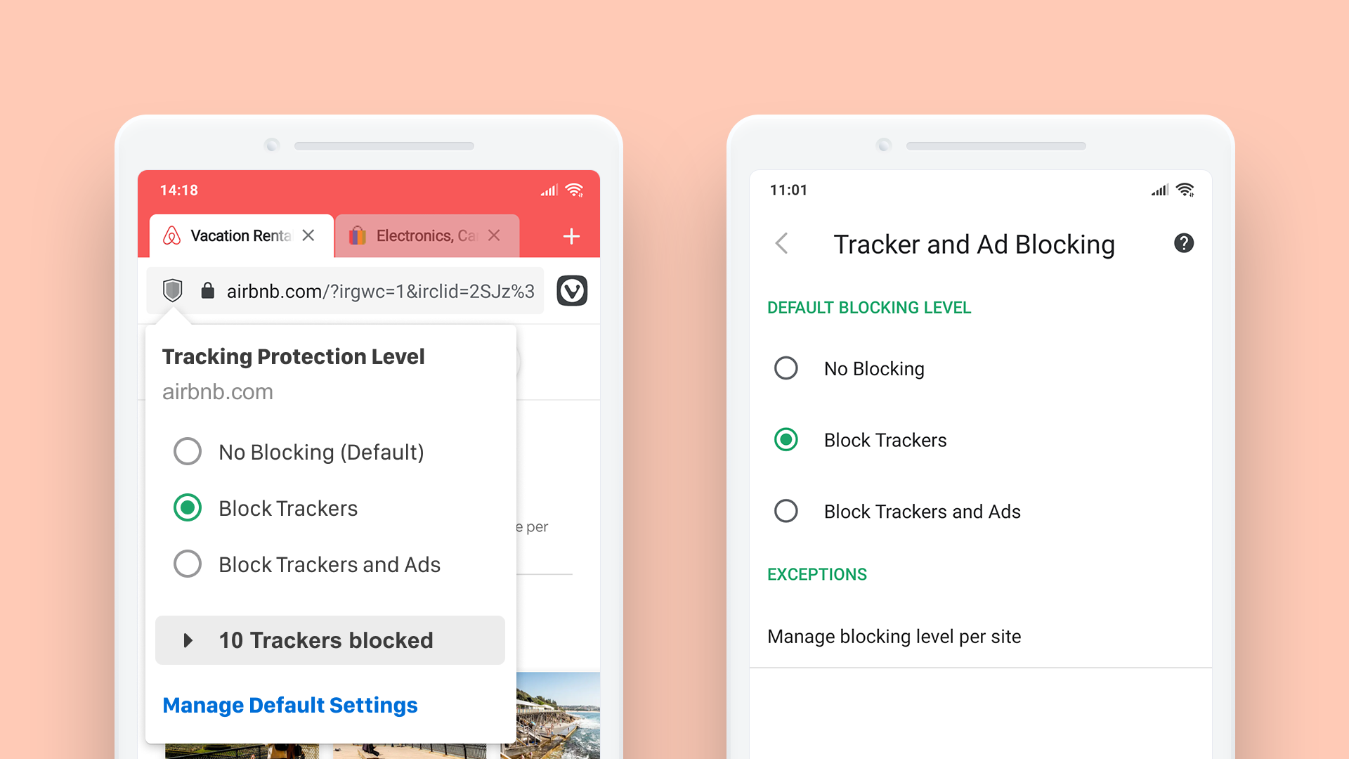 Browse privately with built-in Ad and Tracker blocker