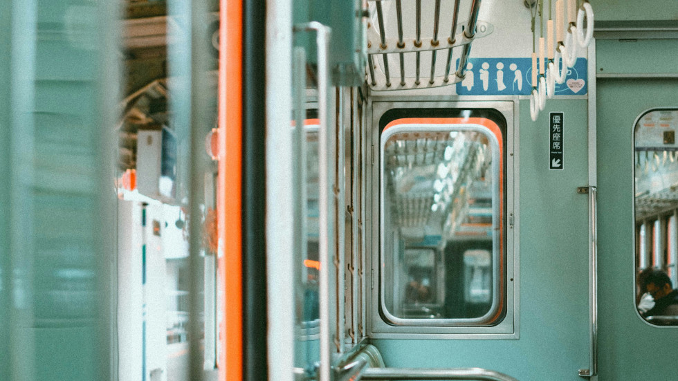 View inside a metro train in Japan.