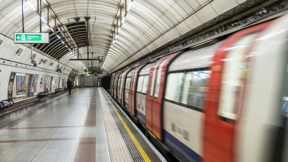 Looking along a platfom at a London underground train