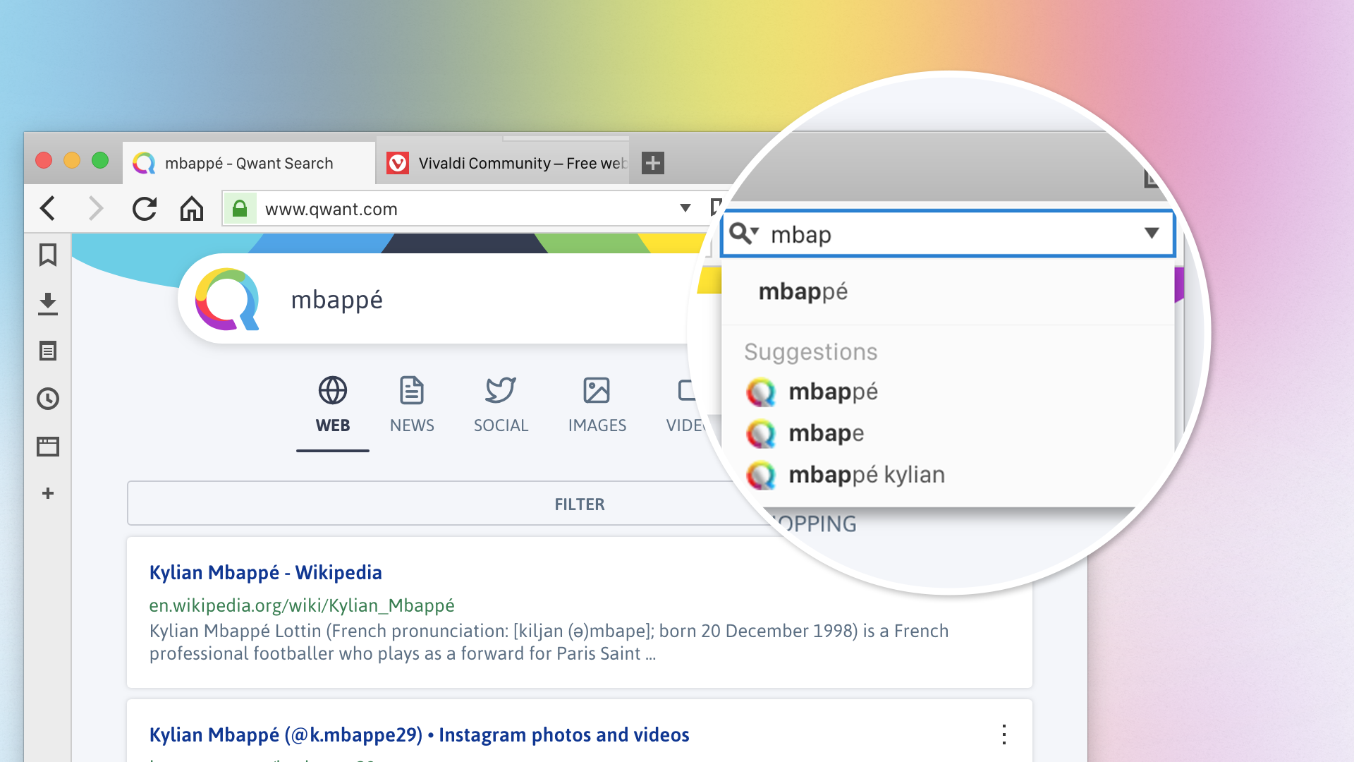 Qwant in the Search Field of Vivaldi browser