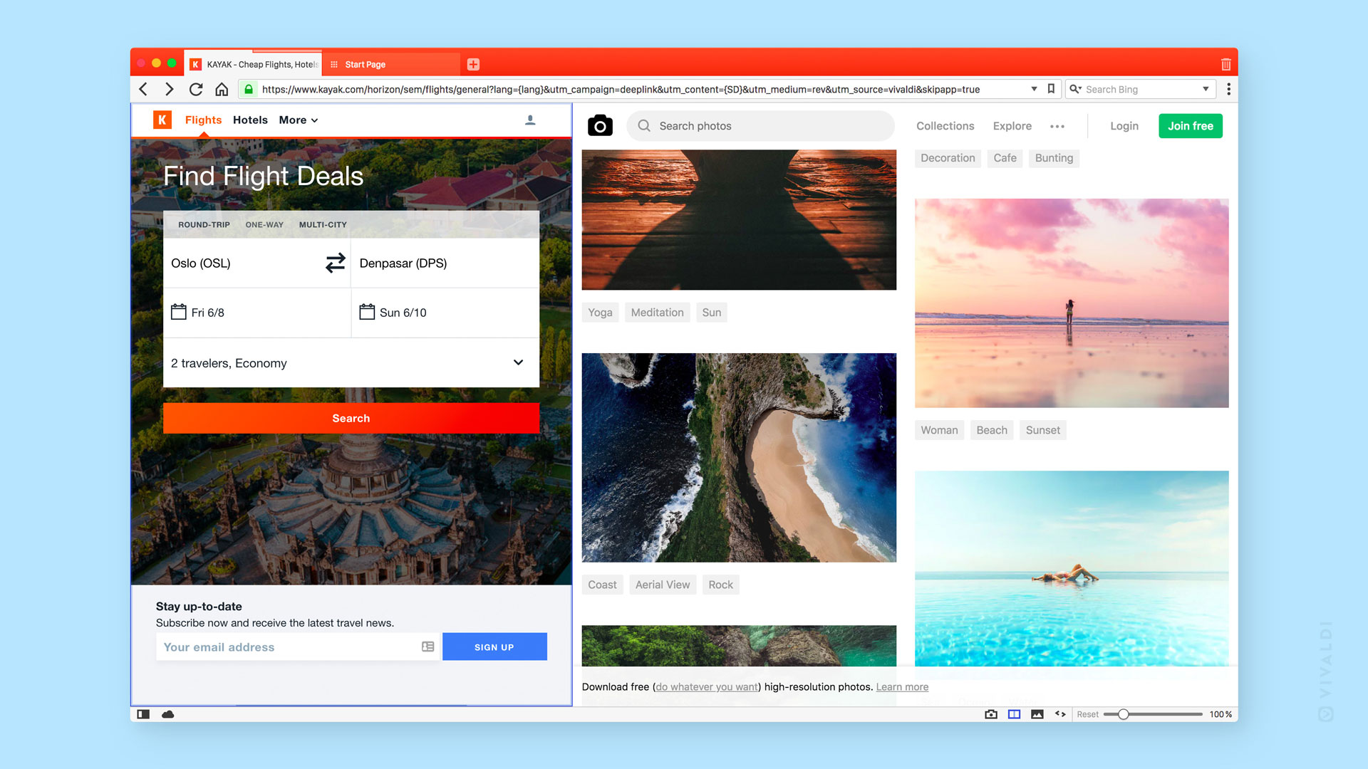 Ridimensionamento delle schede del browser in split screen con Vivaldi