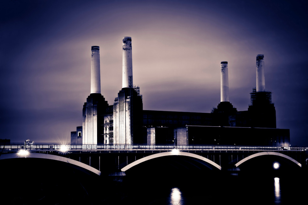 Battersea Power Station as seen from the Thames river.