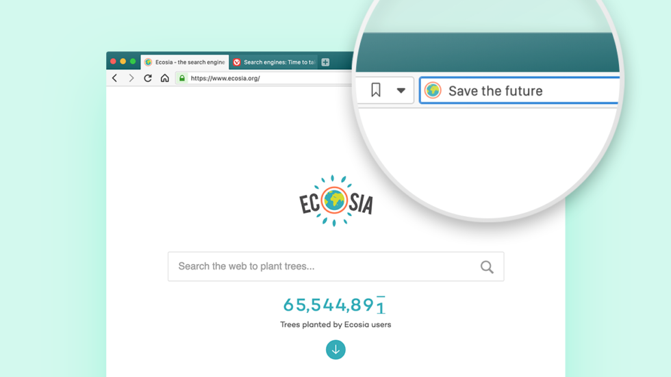 Поисковик Ecosia в интерфейсе браузера Vivaldi