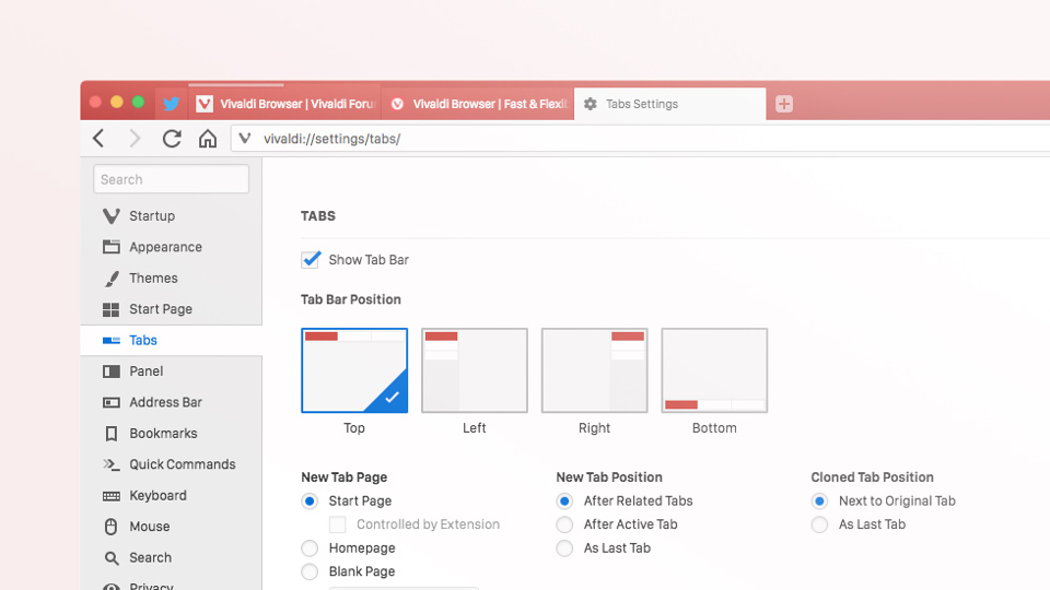 Tab Management features in the Vivaldi browser